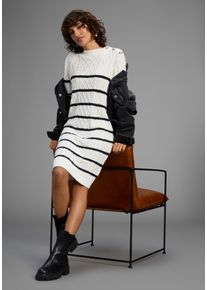 Strickkleid Laura Scott, Damen, Gr. 36, N-Gr, wei&szlig;, navy, gestreift, Grobstrick, Obermaterial: 50% Baumwolle, 50% Polyacryl, Zopfmuster, gestreift, mehrfarbig, l&auml;ssig geschnitten mini, Rundhals, Kleider Strickkleid, mit Zopfstrickmuster und Zierkn&ouml;pfen - NEUE KOLLEKTION