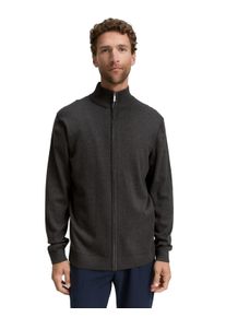 Strickjacke Tom Tailor, Herren, Gr. M, schwarz (schwarz grau melange), Strick, Obermaterial: 100% Baumwolle, meliert, regular fit taillenbedeckt, ohne Ausschnitt, Rippb&uuml;ndchen, Strickjacken Strickjacke, mit Logo Stickerei