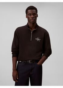 Sweatshirt Calvin Klein Jeans "LS EU 350TERRY MICRO MONOLOGO QT", Herren, Gr. S, schwarz, Sweatware, Obermaterial: 100% Baumwolle, unifarben, l&auml;ssig geschnitten normal, hoch geschlossener Ausschnitt, eingesetzt B&uuml;ndchen, Sweatshirts Sweatshirt, Regular fit, Stehkragen und Rei&szlig;verschluss