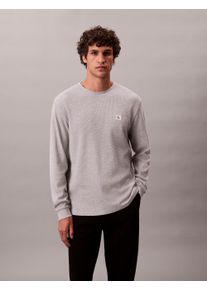 Langarmshirt Calvin Klein Jeans "LS WAFFLE BADGE CREWNK TEE", Damen, Gr. XL, grau (heroic grau htr), Single Jersey, Obermaterial: 60% Baumwolle, 40% Polyester, klassisch normal, Rundhals, eingesetzt Rippb&uuml;ndchen, Shirts Langarmshirt, Mit Rundhalsausschnitt