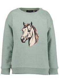 Sweatshirt Blue Seven, M&auml;dchen, Gr. 116, aqua, Sweatware, Obermaterial: 100% Baumwolle, bedruckt, regular fit normal, Rundhals, Sweatshirts Sweatshirt, mit hochwertigem Pferdemotiv mit Pailletten