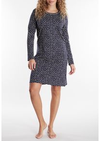 G&ouml;tzburg Nachthemd G&Ouml;TZBURG "Marseille", Damen, Gr. 46 (XXXL), N-Gr, blau (blau, dunkel, punkte), Single Jersey, Obermaterial: 100% Baumwolle, gepunktet, bequem ca. Mitte Oberschenkel, Rundhals, Kleider Nachthemd, gepunktet, lang&auml;rmelig, Rundhalsausschnitt, Baumwolle, elastisch