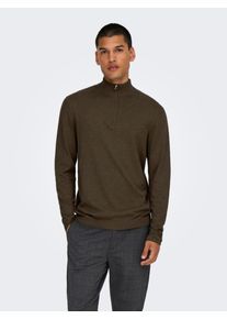 Only & Sons Troyer ONLY & SONS "ONSLOUI REG 12 MEL HALF ZIP KNIT NOOS", Herren, Gr. L, coffee bean detail:melange, Strick, Obermaterial: 60% Baumwolle, 20% Nylon, 20% Viskose, meliert, regular fit, Rippb&uuml;ndchen, Pullover Troyer