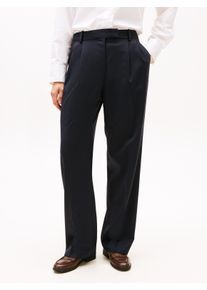 Anzughose Tommy Hilfiger "TIMELESS WOOL RLXD STRT PANT", Damen, Gr. 46, N-Gr, schwarz night navy, Web, Obermaterial: 54% Polyester, 44% Wolle, 2% Elasthan, unifarben, relaxed fit kn&ouml;chellang, Hosen Anzughose, mit Wolle