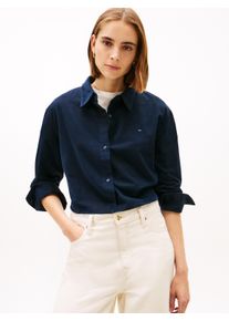 Shirtbluse Tommy Hilfiger "CORDUROY RELAXED SHIRT", Damen, Gr. 40, schwarz night navy, Web, Obermaterial: 100% Baumwolle, relaxed fit, Blusen Shirtbluse