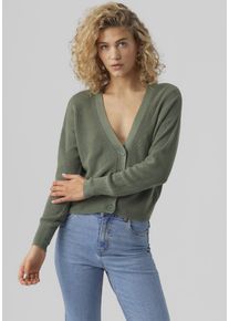 V&eacute;ro Moda Strickjacke VERO MODA "VMNEWLEXSUN LS SHORT V-NECK CAR GA NOOS", Damen, Gr. L, laurel wreath, Strick, Obermaterial: 50% Viskose (LENZING&trade; ECOVERO&trade;), 25% Baumwolle, 25% Polyacryl, unifarben, regular fit normal, tiefer V-Ausschnitt, Strickjacken Strickjacke, mit Knopfleiste, Topseller