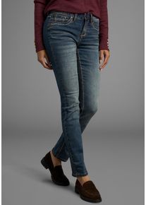 Gerade Jeans Arizona "Kontrastn&auml;hte", Damen, Gr. 46, N-Gr, blau (blau used), Jeans, Obermaterial: 98% Baumwolle, 2% Elasthan, Basic, schmal lang, Jeans Gerade Jeans, niedrige Leibh&ouml;he, in 5-Pocket-Form, Used-Look-Waschung, Topseller