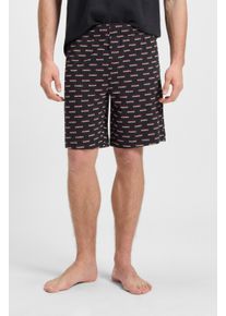 Pyjamashorts HUGO UNDERWEAR "SPLIT LOGO", Herren, Gr. S, N-Gr, schwarz (schwarz 001), Web, Obermaterial: 100% Baumwolle, lang, Hosen Pyjamashorts, zweifarbige Logo's allover, elasticher Bund, Topseller