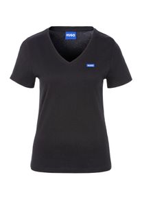 T-Shirt HUGO BLUE "Classic V", Damen, Gr. S, schwarz (schwarz 001), Single Jersey, Obermaterial: 100% Baumwolle, unifarben, regular fit normal, V-Ausschnitt, eingesetzt normaler Saum, Shirts T-Shirt, mit Logo, V-Ausschnitt