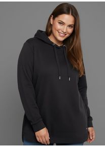 Kapuzensweatshirt LAURA SCOTT CURVE, Damen, Gr. 40/42, schwarz, angeraute Sweatware, Obermaterial: 80% Baumwolle, 20% Polyester, clean, unifarben, Basic, Basic h&uuml;ftbedeckend, B&uuml;ndchen, Sweatshirts Kapuzensweatshirt, im Oversized Look aus weicher Baumwolle &ndash; GROSSE GR&Ouml;SSEN
