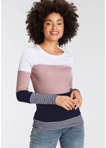 Longsleeve Kangaroos, Damen, Gr. 52/54, bunt (wei&szlig;, rose, marine), Rippware, Obermaterial: 100% Baumwolle, geringelt, gestreift, sehr figurbetont h&uuml;ftbedeckend, Rundhals, Shirts Longsleeve, mit Langarm, figurbetonte Passform, Colourblocking-Optik, Topseller