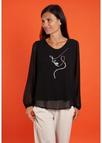 Langarmbluse Seidel Moden, Damen, Gr. 52, schwarz, Web, Obermaterial: 100% Polyester. Obermaterial 2: 95% Viskose, 5% Elasthan, unifarben, regular fit taillenbedeckt, Rundhals, elastischer Bund, Blusen Langarmbluse, im modischen Lagenlook, MADE IN GERMANY