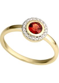 Fingerring Firetti "Schmuck Geschenk Gold 333 Damenring Goldring Edelstein Kreis / rund" Gr. 18, bunt (gelbgoldfarben, wei&szlig;goldfarben, rot), Fingerringe, Damen, 18, Gelbgold 333, 1,7mm, Fingerring, mit Granat