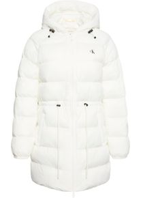 Steppmantel Calvin Klein Jeans "LGHTWGHT LG MD LNGTH", Damen, Gr. XS (36), wei&szlig; (snow wei&szlig;), Web, Obermaterial: 100% Polyamid, unifarben, klassisch lang, Rundhals, eingesetzt eingefasste Kante, M&auml;ntel Steppmantel, Mit Rundhalsausschnitt