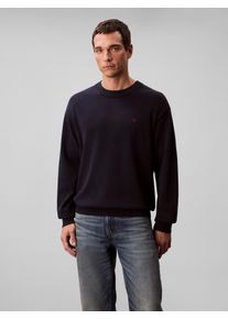 Strickpullover Calvin Klein Jeans "LS EZ COTTON CREWNK SWEATER 12GG", Herren, Gr. XXL, schwarz sapphire, Strick, Obermaterial: 100% Baumwolle, l&auml;ssig geschnitten normal, Rundhals, angeschnitten Rippb&uuml;ndchen, Pullover Strickpullover, Mit Rundhalsausschnitt