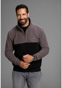 MAN'S WORLD Fleecepullover MAN'S WORLD, Herren, Gr. XL (56/58), grau (schwarz anthracit), Fleece, Obermaterial: 100% Polyester, kontrastfarbene Details, unifarben mit Farbeinsatz, bequem h&uuml;ftlang, B&uuml;ndchen, Sweatshirts Fleecepullover, Troyer mit Kontrast-Part, ideal f&uuml;r den &Uuml;bergang
