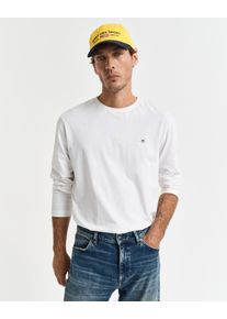 Langarmshirt Gant "REG SHIELD LS T-SHIRT", Herren, Gr. L, beige (eggshell), Jersey, Obermaterial: 100% Baumwolle, unifarben, Basic, regular fit h&uuml;ftlang, Rundhals, abgesteppt, Shirts Langarmshirt, mit Logostickerei auf der Brust