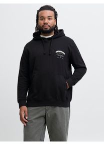 Jack & Jones PlusSize Kapuzensweatshirt "JORMEADOWS SWEAT HOOD PLS", Herren, Gr. 4XL, schwarz, angeraute Sweatware, Obermaterial: 100% Baumwolle, JACK & JONES PLUSSIZE, bedruckt, regular fit normal, Rippb&uuml;ndchen, Sweatshirts Kapuzensweatshirt