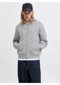 Jack & Jones Kapuzensweatshirt JACK & JONES "JCOCOVER SCUBA SWEAT ZIP HOOD NOOS", Herren, Gr. L, grau (light grau melange), angeraute Sweatware, Obermaterial: 65% Polyester, 30% Viskose, 5% Elasthan, meliert, relaxed fit, Rippb&uuml;ndchen, Sweatshirts Kapuzensweatshirt