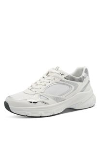 Plateausneaker Tamaris, Damen, Gr. 36, silber (wei&szlig;, silberfarben), Gummi, Lederimitat, Textil, metallic, Schuhe Plateausneaker, Freizeitschuh, Halbschuh, Schn&uuml;rer, Details in Metallicoptik