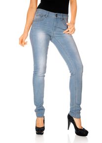 R&ouml;hrenjeans Heine, Damen, Gr. 46, Normalgr&ouml;&szlig;en, blau (bleached), 95% Baumwolle, 3% Polyester, 2% Elasthan, Miedereinsatz:15% Elasthan, 85% Polyamid, unifarben, lang, Jeans R&ouml;hrenjeans