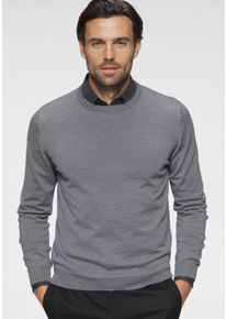 Rundhalspullover OLYMP "OLYMP Strick Casual", Herren, Gr. M, grau (silbergrau), Obermaterial: 100% Schurwolle, normal, Rundhals, Pullover Rundhalspullover, moderner Strickpullover