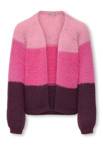 Strickjacke KIDS Only "KOGNORDIC LIFE LS OVS STRIPE CARDI KNT", M&auml;dchen, Gr. 122/128, rosa (sea pink stripes:mauve wine, knockout pink), Strick, Obermaterial: 100% Polyester, normal, V-Ausschnitt, Raglan&auml;rmel Strickb&uuml;ndchen, Strickjacken Strickjacke