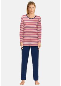 G&ouml;tzburg Pyjama G&Ouml;TZBURG "Herbstblume", Damen, Gr. 52 (6XL), rot (rot, mittel, ringel), Single Jersey, Obermaterial: 80% Baumwolle, 20% Polyester, gestreift, bequem lang, Rundhals, Homewear-Sets Pyjama, weich, b&uuml;gelfrei, Langarm, Rundhalsausschnitt, gestreift, Baumwollmix