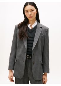 Longblazer Tommy Hilfiger "PINSTRIPE RELAXED BLAZER", Damen, Gr. 42, mid grau heather pinstripe, Web, Obermaterial: 63% Polyester, 34% Viskose, 3% Elasthan, Nadelstreifen, gestreift, meliert, relaxed fit, V-Ausschnitt, Blazer Longblazer, mit Nadelstreifen