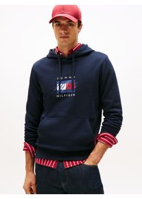 Kapuzensweatshirt Tommy Hilfiger "LINEAR FLAG GRAPHIC", Herren, Gr. M, desert sky, Sweatware, Obermaterial: 100% Baumwolle, regular fit, Rippstrickb&uuml;ndchen, Sweatshirts Kapuzensweatshirt, Regular Fit, Hoodie, Kapuze mit Tunnelzug