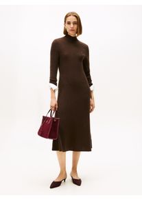Strickkleid Tommy Hilfiger "SOFT WOOL LS MOCK-NK SWT DRESS", Damen, Gr. XXXL(46), N-Gr, braun (schwarz coffee), Feinstrick, Obermaterial: 100% Wolle, unifarben, Rundhals, Kleider Strickkleid, aus reiner Wolle