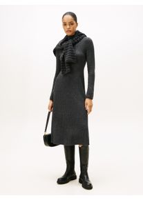 Strickkleid Tommy Hilfiger "SOFT WOOL LS MOCK-NK SWT DRESS", Damen, Gr. XS (34), N-Gr, grau (dunkelgrau heather), Feinstrick, Obermaterial: 100% Wolle, meliert, Rundhals, Kleider Strickkleid, aus reiner Wolle