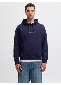Jack & Jones Kapuzensweatshirt JACK & JONES "JORNORREBRO EMB SWEAT HOOD NOOS", Herren, Gr. S, blau (ocean cavern), angeraute Sweatware, Obermaterial: 89% Baumwolle, 11% Polyester, unifarben, relaxed fit normal, Rundhals, Rippb&uuml;ndchen, Sweatshirts Kapuzensweatshirt, mit Logo Print
