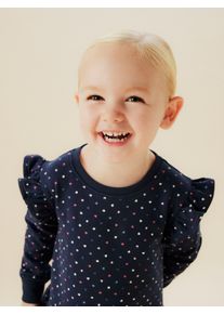 Minikleid name it "NMFOEANA LS SWE DRESS BRU PB", M&auml;dchen, Gr. 104, N-Gr, blau (mood indigo), Jersey, Obermaterial: 95% Baumwolle, 5% Elasthan, bedruckt, regular fit ca. Mitte Oberschenkel, Rundhals, Kleider Minikleid