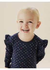 Minikleid name it "NMFOEANA LS SWE DRESS BRU PB", M&auml;dchen, Gr. 110, N-Gr, blau (mood indigo), Jersey, Obermaterial: 95% Baumwolle, 5% Elasthan, bedruckt, regular fit ca. Mitte Oberschenkel, Rundhals, Kleider Minikleid