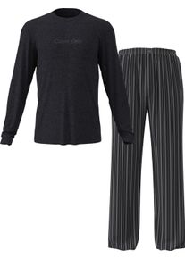 Schlafanzug "LS TEE PANT SET", Damen, Gr. XL (54), schwarz, Jersey, Obermaterial: 100% Baumwolle, Calvin Klein Underwear, gestreift, unifarben, k&ouml;rpernah lang, Rundhals, eingesetzt gerader Abschluss, Homewear-Sets Schlafanzug, Mit elastischem Bund