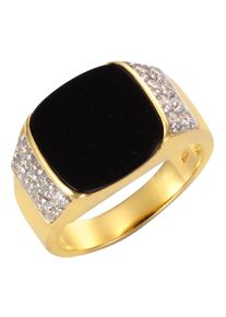 Fingerring Firetti "Schmuck Geschenk Silber 925 Herrenring Siegelring Achat" Gr. 22, schwarz (gelbgoldfarben, schwarz, kristallwei&szlig;), Fingerringe, Herren, 22, Silber 925 (Sterlingsilber), 4mm, Fingerring, mit Achat, Zirkonia (synth.)
