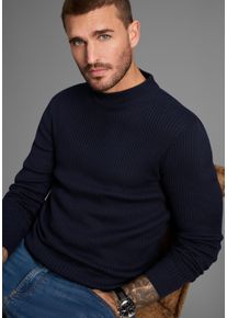 Stehkragenpullover Bruno Banani, Herren, Gr. XXL (60/62), blau (dunkelblau), Feinstrick, Obermaterial: 50% Baumwolle, 50% Polyacryl, unifarben, Basic, slim fit, B&uuml;ndchen, Pullover Stehkragenpullover, in Rippstrickoptik