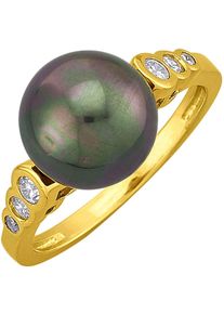 Fingerring Firetti "Schmuck Geschenk Silber 925 Damenring Ring" Gr. 56, schwarz (gelbgoldfarben, kristallwei&szlig;, peacock), Fingerringe, Damen, 56, Perlen Silber 925 (Sterlingsilber), 2mm, Perlen, Silber 925 (Sterlingsilber), Fingerring, mit Zirkonia (synth.) - mit Muschelkernperle