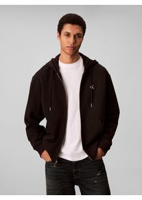 Kapuzensweatshirt Calvin Klein Jeans "LS EU 350TERRY MONOGRAM FZ HOODI", Herren, Gr. XL, schwarz, Sweatware, Obermaterial: 100% Baumwolle, unifarben, oversize normal, Rundhals, eingesetzt B&uuml;ndchen, Sweatshirts Kapuzensweatshirt, Mit Rundhalsausschnitt, regular fit