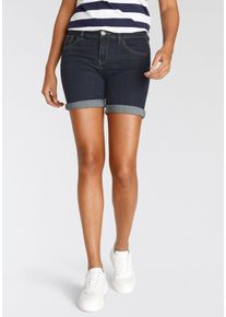 Jeansshorts Arizona "Ultra-Stretch", Damen, Gr. 44, N-Gr, blau (rinsed), Jeans, Obermaterial: 74% Baumwolle, 24% Polyester, 2% Elasthan, Basic, extraeng kurz, Jeans Jeansshorts, extra eng geschnitten, krempelbare Beinabschl&uuml;sse