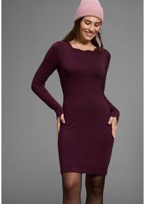 Strickkleid Laura Scott, Damen, Gr. 48, N-Gr, rot (bordeaux), Strick, Obermaterial: 70% Viskose, 30% Polyamid, clean, unifarben, figurbetont mini, Rundhals, Kleider Strickkleid, figurbetont und kurz - mit femininer Wellenkante