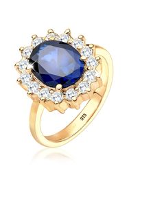 Silberring Elli "Ring Cocktailring Zirkonia Synthetischer Saphir Blau 925 Sterling Silber" Gr. 58, gold, Fingerringe, Damen, 58, Silber 925 (Sterlingsilber), Silberring