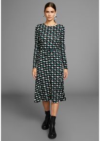 Jerseykleid HECHTER PARIS, Damen, Gr. 46, N-Gr, schwarz-wei&szlig; (schwarz, wei&szlig;, gemustert), Single Jersey, Obermaterial: 95% Viskose, 5% Elasthan, figurbetont wadenlang, Rundhals, Kleider Jerseykleid, mit modernem Print