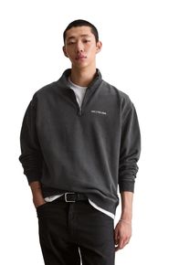 Marc O'Polo Sweatshirt MARC O'POLO DENIM, Herren, Gr. L, schwarz, Sweatware, Obermaterial: 100% Baumwolle, unifarben, relaxed fit normal, hoch geschlossener Ausschnitt, B&uuml;ndchen, Sweatshirts Sweatshirt, Troyerkragen, relaxed fit, Logoprint