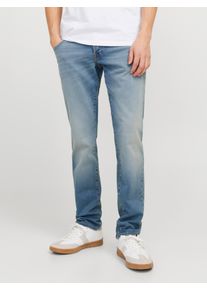 Jack & Jones Tapered-fit-Jeans JACK & JONES "JJIMIKE mit Stretch, Used-Look und bequemer Passform", Herren, Gr. 28, L&auml;nge 32, blau (blau denim), Denim/Jeans, Obermaterial: 48% Baumwolle, 26% Viskose, 25% Polyester, 1% Elasthan, Abriebeffekte, bequem kn&ouml;chellang, Jeans Tapered-fit-Jeans, mit Abriebeffekten