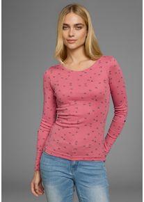 Langarmshirt Kangaroos, Damen, Gr. 32/34, lila (himbeere, gemustert), Rippware, Obermaterial: 60% Baumwolle, 40% Polyester, bedruckt, unifarben, sehr figurbetont h&uuml;ftbedeckend, Rundhals, krempelbar, Shirts Langarmshirt, krempelbare &Auml;rmel, sehr figurbetont, aus elastischer Rippware, Topseller