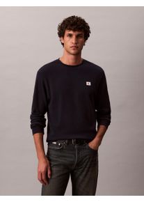 Langarmshirt Calvin Klein Jeans "LS WAFFLE BADGE CREWNK TEE", Damen, Gr. XL, blau (schwarz sapphire), Single Jersey, Obermaterial: 60% Baumwolle, 40% Polyester, klassisch normal, Rundhals, eingesetzt Rippb&uuml;ndchen, Shirts Langarmshirt, Mit Rundhalsausschnitt