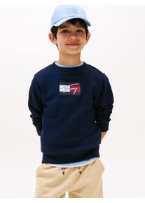 Sweatshirt Tommy Hilfiger "TOMMY SCRIPT FLAG SWEATSHIRT", Jungen, Gr. 8 (128), blau (schwarz night navy), Sweatware, Obermaterial: 80% Baumwolle, 20% Polyester, unifarben, regular fit h&uuml;ftlang, Rundhals, B&uuml;ndchen, Sweatshirts Sweatshirt, f&uuml;r Kinder bis 16 Jahre, Flag-Logo-Druck