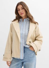 bonprix Oversize &Uuml;bergangsjacke, beige, Gr.48, Oversize &Uuml;bergangsjacke mit einreihiger Knopfleiste und abnehmbarer Kapuze, 65% Baumwolle